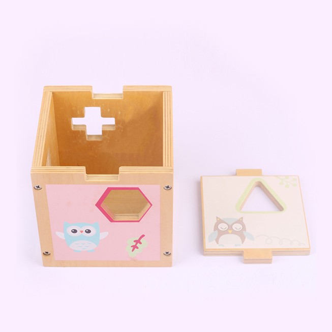 Wooden cube-shaped sorting puzzle toy