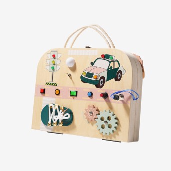 Wooden folding busy box educational toy