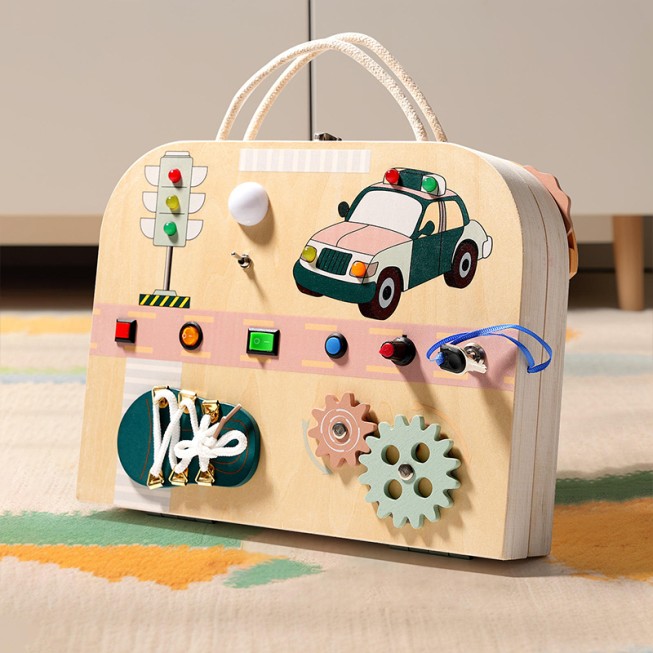 Wooden folding busy box educational toy