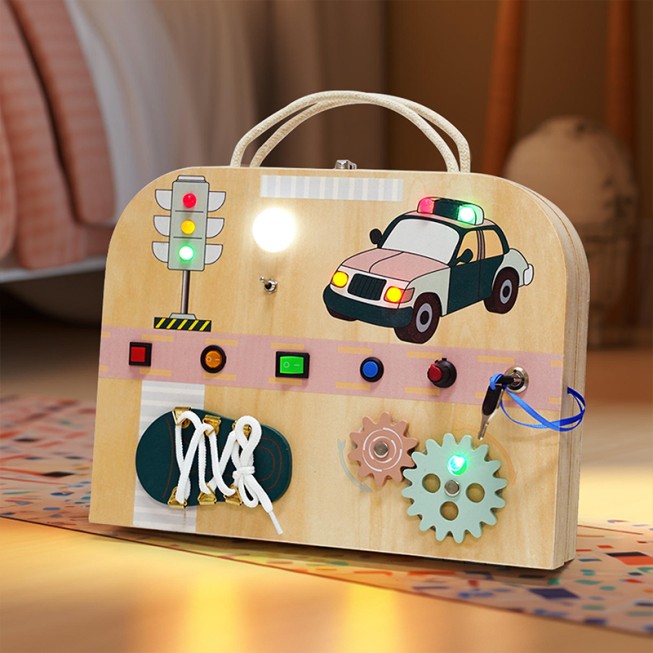 Wooden folding busy box educational toy