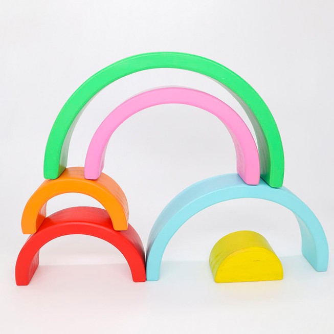 Rainbow wooden stacking blocks puzzle toy