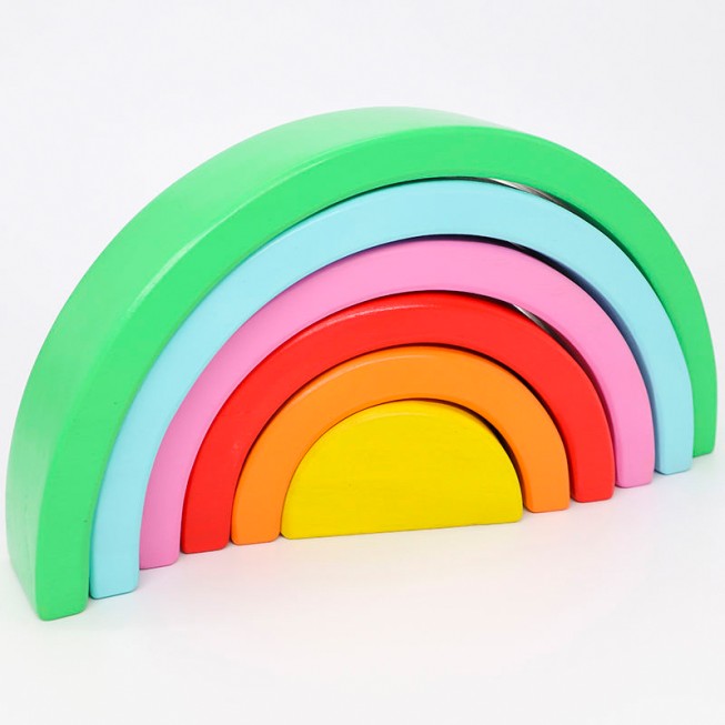 Rainbow wooden stacking blocks puzzle toy