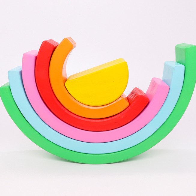 Rainbow wooden stacking blocks puzzle toy