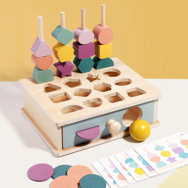Geometric shape matching drawer puzzle toy