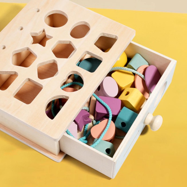 Geometric shape matching drawer puzzle toy