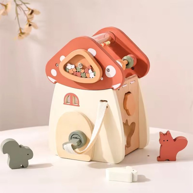 Mushroom-shaped wooden educational toy