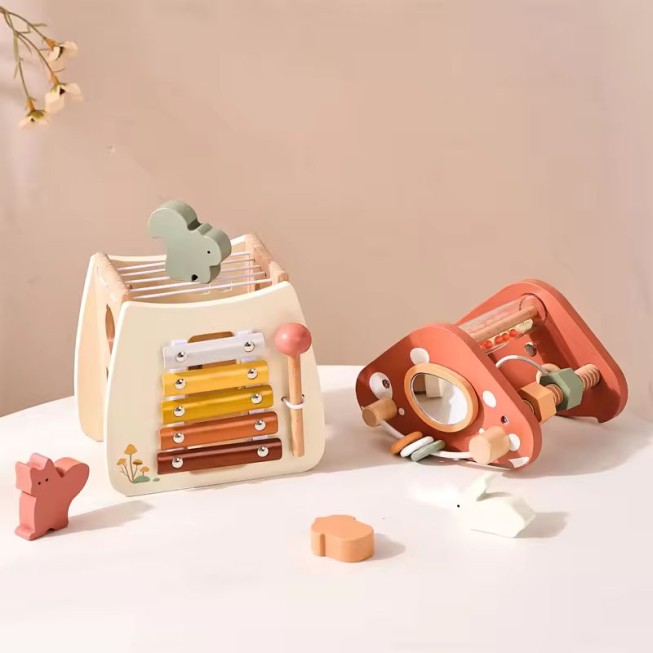 Mushroom-shaped wooden educational toy