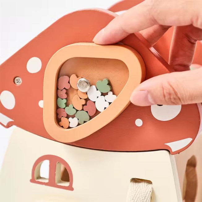 Mushroom-shaped wooden educational toy