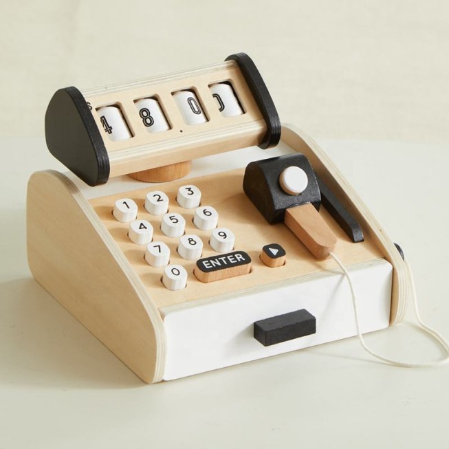 Wooden cash register early education toy