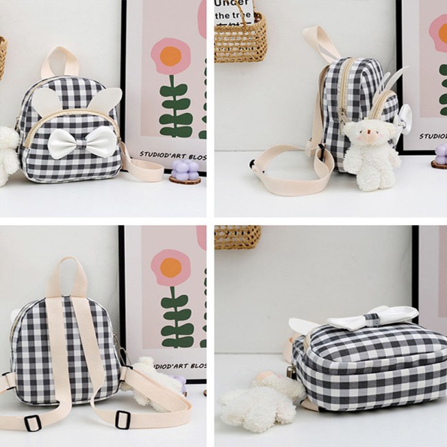 Plaid bow canvas children's backpack