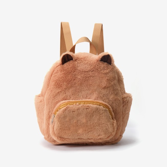 Brown plush children's backpack with ears