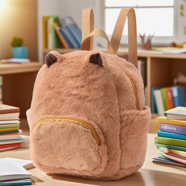 Brown plush children's backpack with ears Brown plush children's backpack with ears