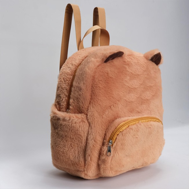 Brown plush children's backpack with ears