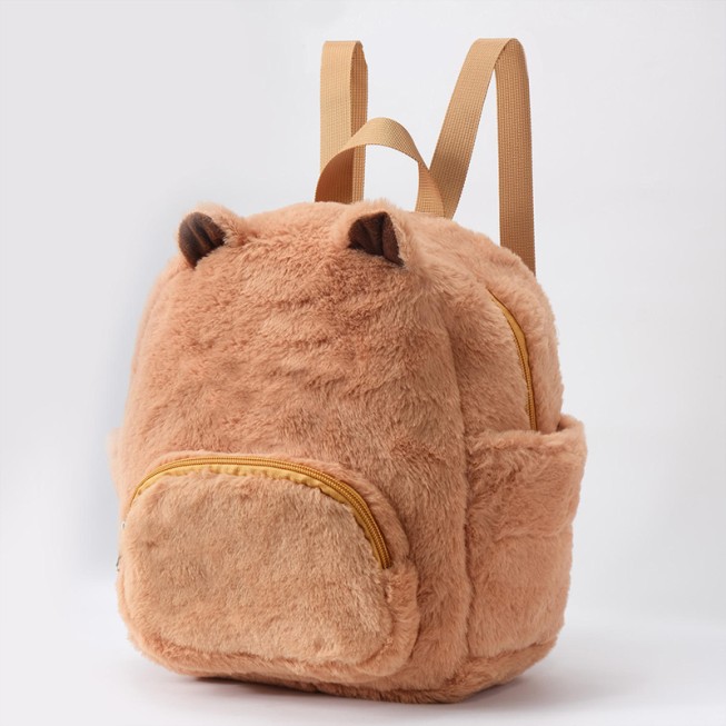 Brown plush children's backpack with ears