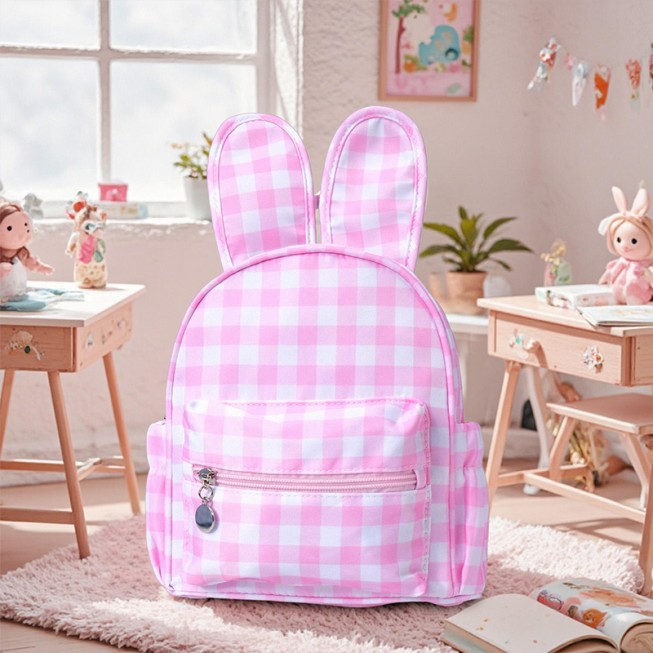 Cute plaid bunny ear children's backpack