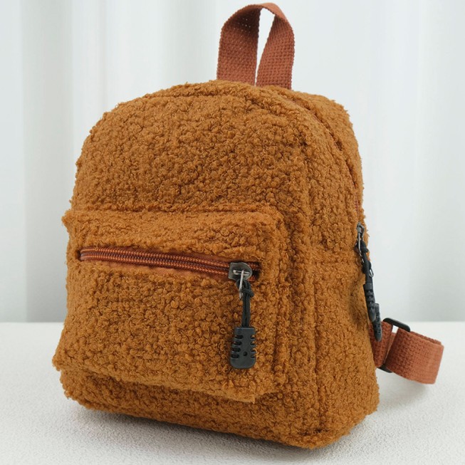 Brown plush comfortable children's backpack