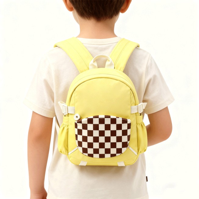 Yellow lightweight checkered children's schoolbag